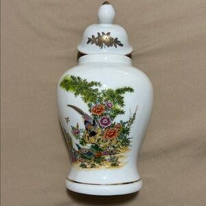 Floral Ceramic Ginger Jar with flowers and bird design